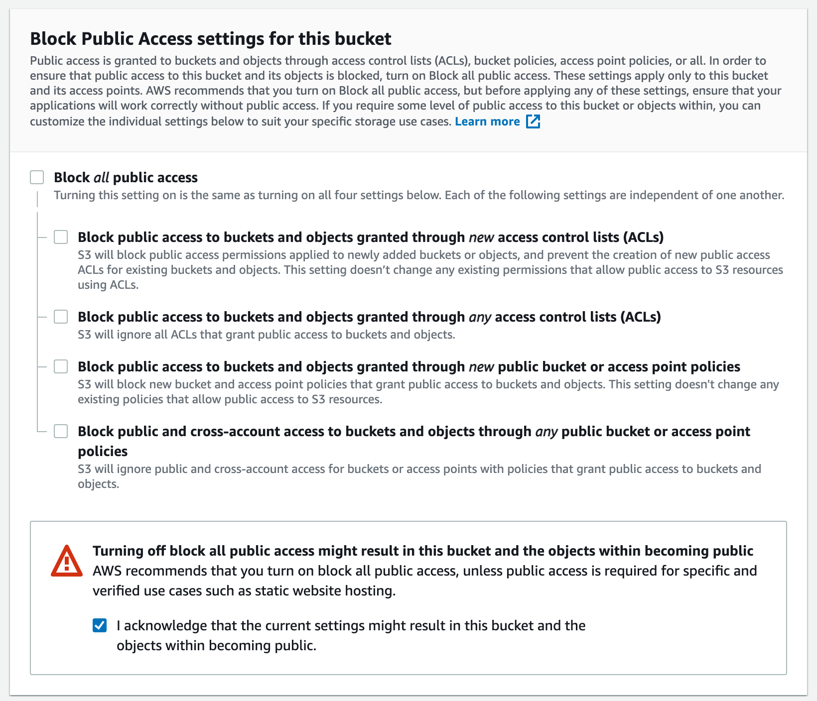 S3 Public Access Settings