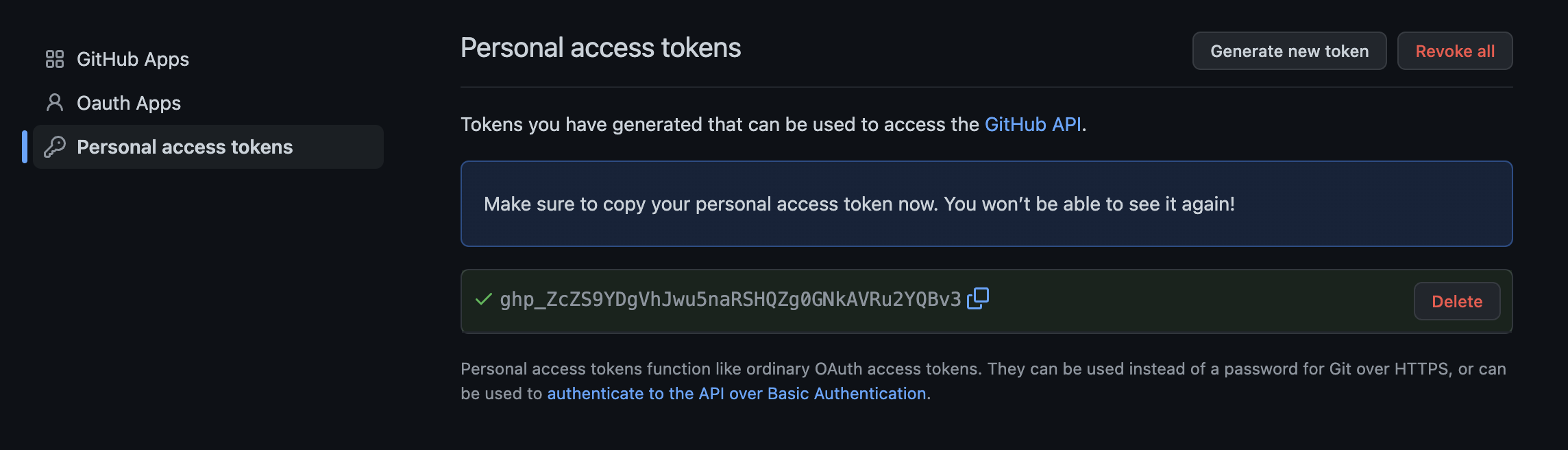 generated access token