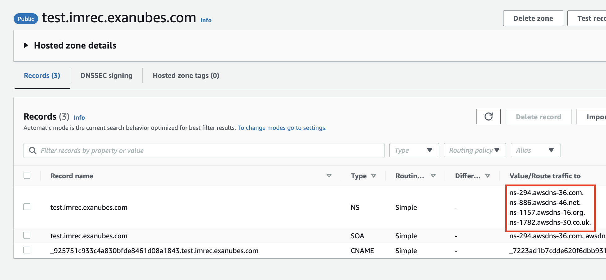 Subdomain Hosted Zone NS Record